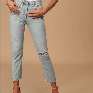 AGOLDE! Riley light washed distressed high rise straight cropped jeans, sz 27